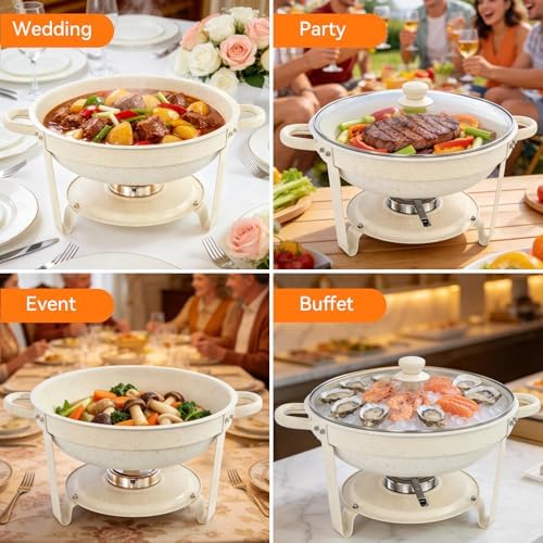 White Chafing Dishes for Buffet, [Game Changer Maifanite-Coated] Round Chafing Dish Buffet Set of 4Pack, Buffet, alternate