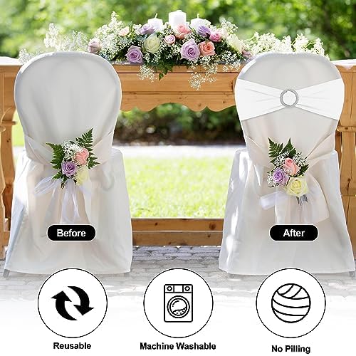White Chair Sashes 100 Pack Spandex Stretch Chair Band Sashes with Buckles for Folding Chairs Wedding Party, alternate view 4