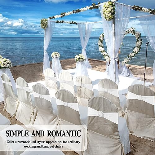 White Chair Sashes 100 Pack Spandex Stretch Chair Band Sashes with Buckles for Folding Chairs Wedding Party, alternate view 5