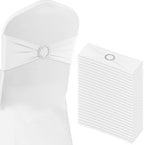 White Chair Sashes 50 Pack Spandex Stretch Chair Band Sashes with Buckles for Folding Chairs Wedding Party