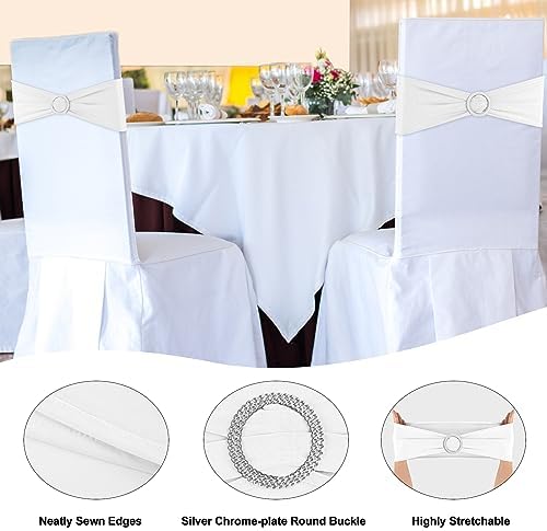 White Chair Sashes 50 Pack Spandex Stretch Chair Band Sashes with Buckles for Folding Chairs Wedding Party, alternate view 3