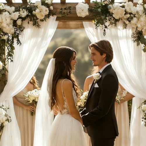 White Chiffon Wedding Arch Draping Fabric, 31" x 20FT, 2 Panels in 31"W x 236"L (Pack of 2) in White, alternate view 2
