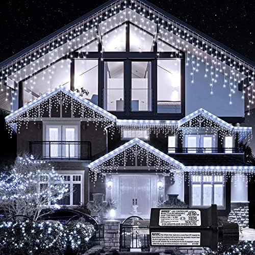 White Christmas Icicle Lights, 300 LED 33FT Icicle Curtain Lights