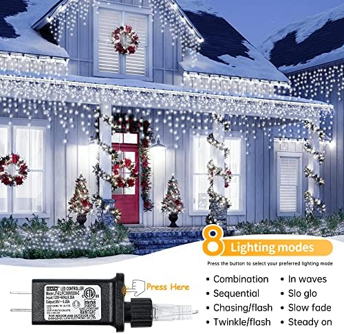 White Christmas Icicle Lights, 300 LED 33FT Icicle Curtain Lights, alternate view 2