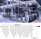 White Christmas Icicle Lights, 300 LED 33FT Icicle Curtain Lights, alternate view 3