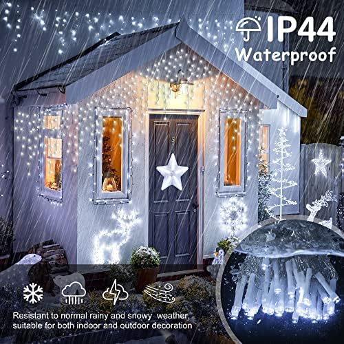 White Christmas Icicle Lights, 300 LED 33FT Icicle Curtain Lights, alternate view 4