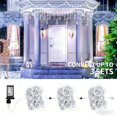 White Christmas Icicle Lights, 300 LED 33FT Icicle Curtain Lights, alternate view 6