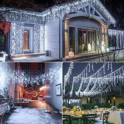 White Christmas Icicle Lights, 300 LED 33FT Icicle Curtain Lights, alternate view 7