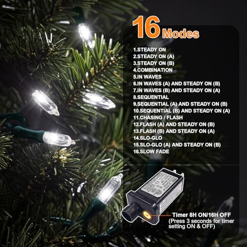 White Christmas Mini Lights, 32.5FT 100 LED Clear Bulbs String Lights with 16 Light Modes, Fairy Lights Plug in, alternate