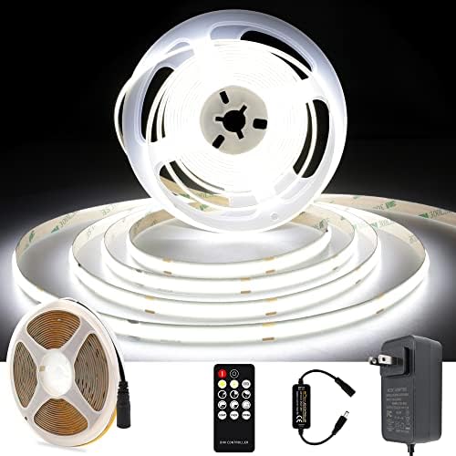 White COB LED Strip Light, Dimmable 16.4ft/5m LED Light, 6000K Daylight White 2400 LEDs High Lumen LED Tape