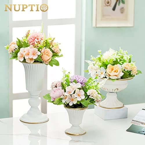 White Compote Vase Centerpiece: Metal Urn Planter, 4.96" Tall, 2 Pcs in White, alternate view 5