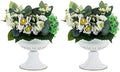 White Compote Vase Centerpiece: Metal Urn Planter, 6.5" Tall, 2 Pcs in White