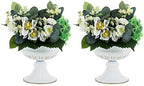 White Compote Vase Centerpiece: Metal Urn Planter, 6.5" Tall, 2 Pcs in White