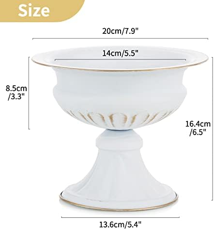 White Compote Vase Centerpiece: Metal Urn Planter, 6.5" Tall, 2 Pcs in White, alternate view 3