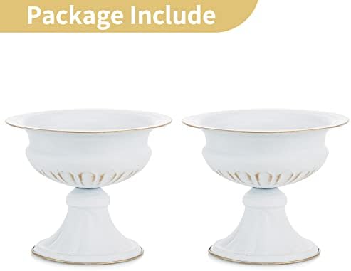 White Compote Vase Centerpiece: Metal Urn Planter, 6.5" Tall, 2 Pcs in White, alternate view 6