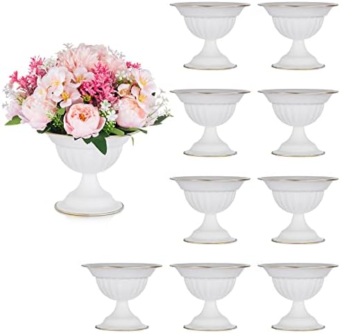 White Compote Vase Wedding Centerpiece, Flower Arrangement, 10Pcs in White