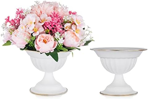 White Compote Vase Wedding Centerpiece, Flower Arrangement, 2Pcs in White