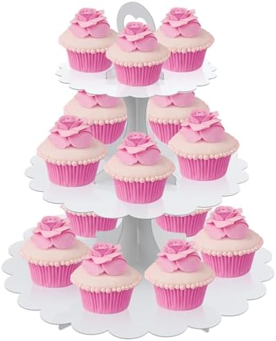 White Cupcake Stand 3-Tier 1-Pack, Cardboard Dessert Display Tower in White 1 Pack
