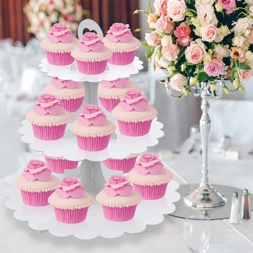 White Cupcake Stand 3-Tier 1-Pack, Cardboard Dessert Display Tower in White 1 Pack, alternate view 2
