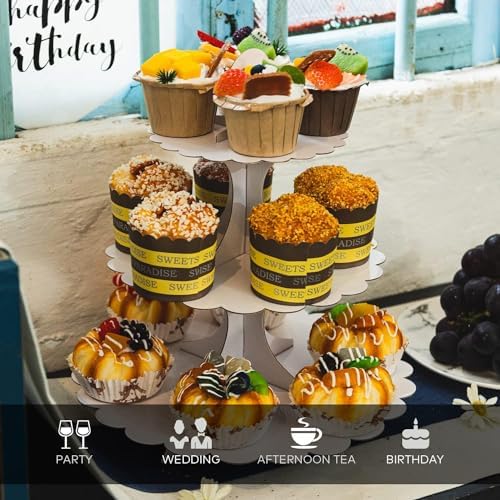 White Cupcake Stand 3-Tier 1-Pack, Cardboard Dessert Display Tower in White 1 Pack, alternate view 4