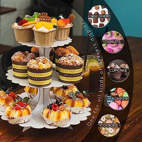 White Cupcake Stand 3-Tier 1-Pack, Cardboard Dessert Display Tower in White 1 Pack, alternate view 5