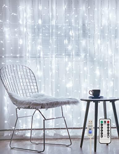 White Curtain Lights for Bedroom Wall, 200 Led Twinkle Lights with Remote 8 Modes Timer, USB Plug-in String