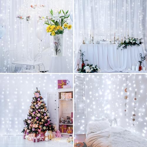 White Curtain Lights for Bedroom Wall, 200 Led Twinkle Lights with Remote 8 Modes Timer, USB Plug-in String, alternate view 3