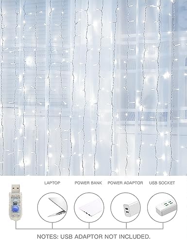 White Curtain Lights for Bedroom Wall, 200 Led Twinkle Lights with Remote 8 Modes Timer, USB Plug-in String, alternate view 6