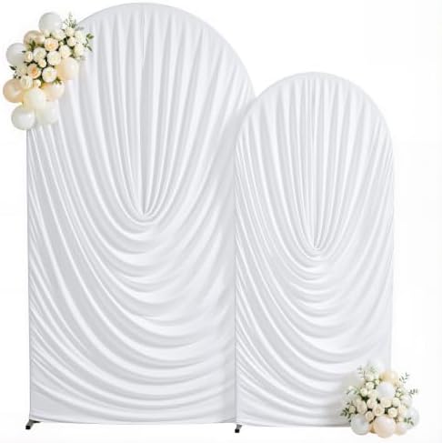 White Draped Arch Backdrop Covers 7.2 and 6 FT, White Draped Arch Cover Stretchy Backdrop Set of 2 for Birthday