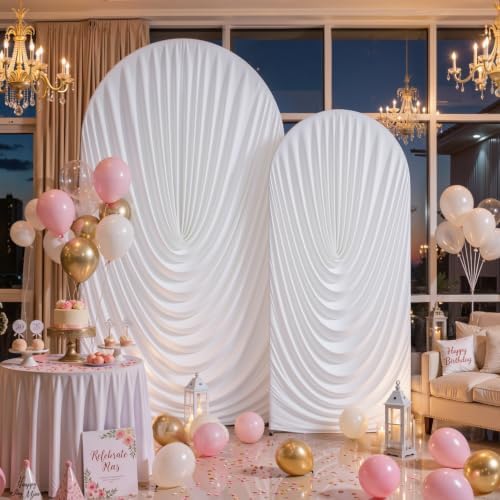 White Draped Arch Backdrop Covers 7.2 and 6 FT, White Draped Arch Cover Stretchy Backdrop Set of 2 for Birthday, alternate