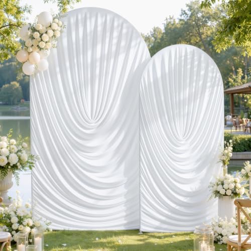 White Draped Arch Backdrop Covers 7.2 and 6 FT, White Draped Arch Cover Stretchy Backdrop Set of 2 for Birthday, alternate
