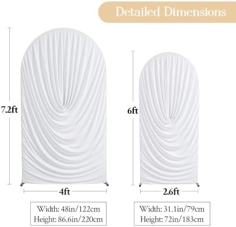White Draped Arch Backdrop Covers 7.2 and 6 FT, White Draped Arch Cover Stretchy Backdrop Set of 2 for Birthday, alternate