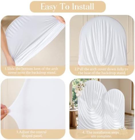 White Draped Arch Backdrop Covers 7.2 and 6 FT, White Draped Arch Cover Stretchy Backdrop Set of 2 for Birthday, alternate