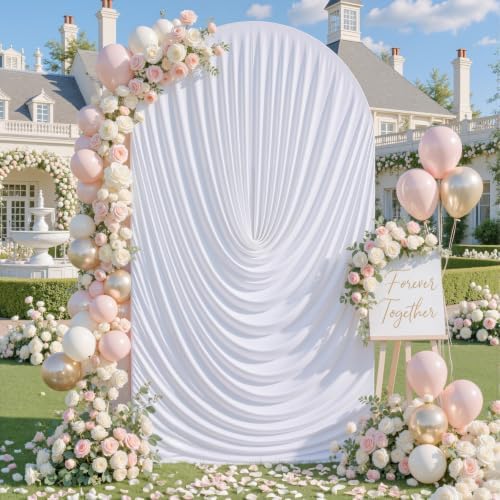 White Draped Arch Cover, 6.6FT Elegant Wedding Arch Backdrop Cover in 6.6FT in White