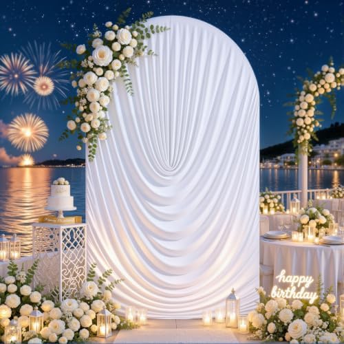 White Draped Arch Cover, 6.6FT Elegant Wedding Arch Backdrop Cover in 6.6FT in White, alternate view 4