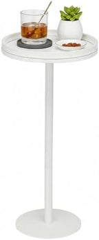 White Drink Table, Modern Small Round Side Table,24.7" Tall