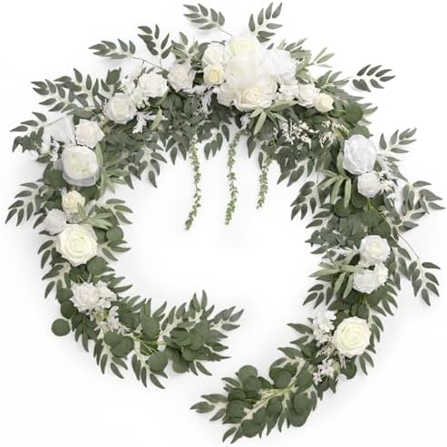White Eucalyptus Flower Garland Wedding Arch 9 FT in 9ft in Wht-sage Green