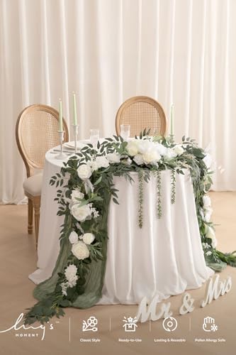 White Eucalyptus Flower Garland Wedding Arch 9 FT in 9ft in Wht-sage Green, alternate view 2