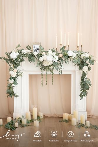 White Eucalyptus Flower Garland Wedding Arch 9 FT in 9ft in Wht-sage Green, alternate view 3