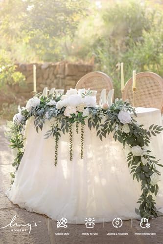 White Eucalyptus Flower Garland Wedding Arch 9 FT in 9ft in Wht-sage Green, alternate view 4