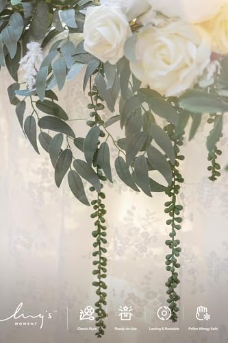 White Eucalyptus Flower Garland Wedding Arch 9 FT in 9ft in Wht-sage Green, alternate view 6
