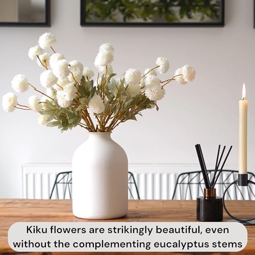 White Faux Kiku Flowers for Vase(NOT Included) - 12 Long Stems, alternate view 6