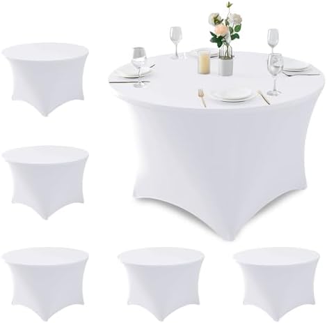 White Fitted Table Cloth-Spandex Elastic Round Table Covers 4ft