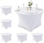 White Fitted Table Cloth-Spandex Elastic Round Table Covers 4ft