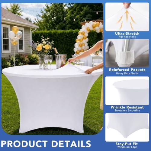 White Fitted Table Cloth-Spandex Elastic Round Table Covers 4ft, alternate view 2