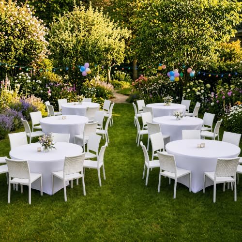 White Fitted Table Cloth-Spandex Elastic Round Table Covers 4ft, alternate view 4