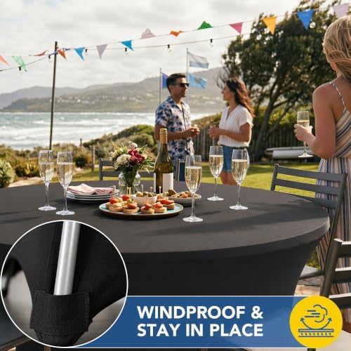 White Fitted Table Cloth-Spandex Elastic Round Table Covers 4ft, alternate view 5