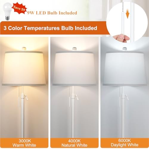 White Floor Lamp for Living Room 55-65" Adjustable Height Modern Standing Lamp with Pull Chain Tall Pole Light, alternate