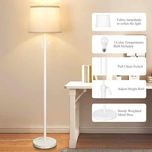 White Floor Lamp for Living Room 55-65" Adjustable Height Modern Standing Lamp with Pull Chain Tall Pole Light, alternate