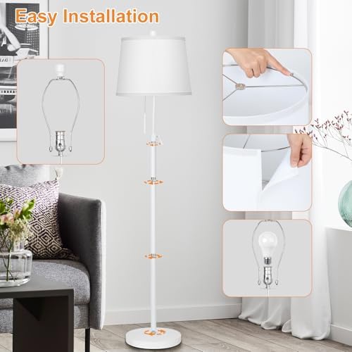 White Floor Lamp for Living Room 55-65" Adjustable Height Modern Standing Lamp with Pull Chain Tall Pole Light, alternate